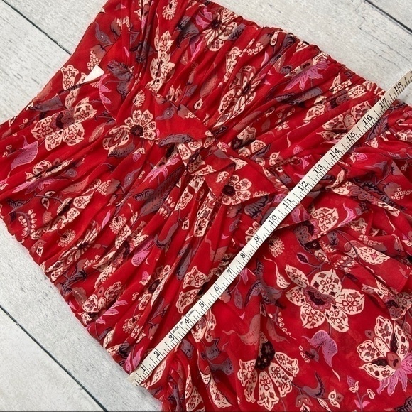 Cinq a Sept NWT ruched ruffle floral cherry red midi skirt *Shop@iAmWarrior - Picture 10 of 13